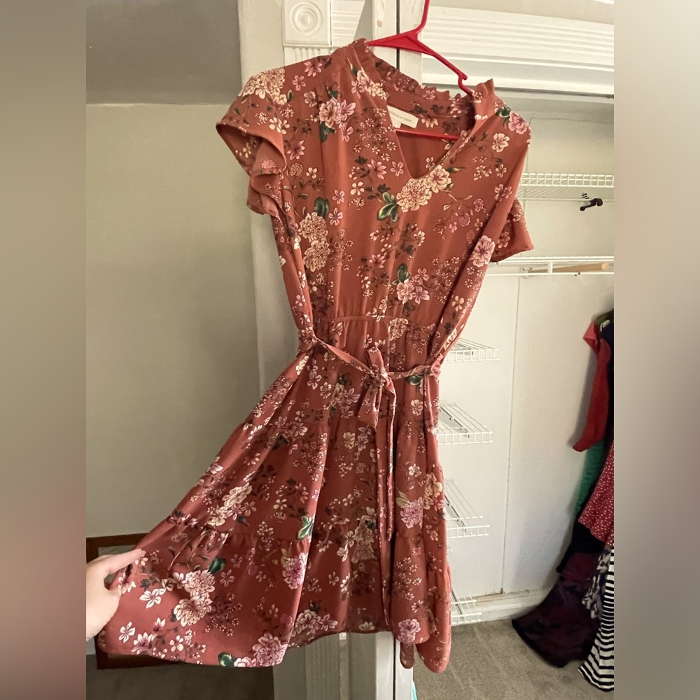 Ladies large medium length short sleeve dress with ruffle sleeves for any season